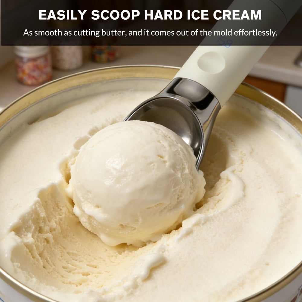 USB Rechargeable Heated Ice Cream Scoop, 304 Stainless Steel, Non-Stick,  Electric Scooper for Hard Frozen Ice Cream, White