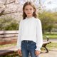 thumbnail image 2 of Crop Top Camisas de Manga Larga para las Mujeres Color Sólido Fleece Elástico de Manga Larga Puño Plegado Cuello Dulce Y Adorable Camisas de Niños para Niños Camisas de Manga Larga para Niños, 2 of 6
