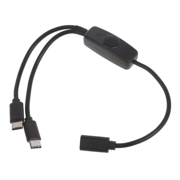 Type-C Female to Double Male Charging Adapter Cable with On/Off Button and LED Light Efficient Charging Cord