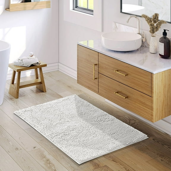 Nestl Bathroom Rugs, Machine Washable Bath Mats For bathroom Floor Rugs, Nonslip Backing Rubber Bath Rug, White