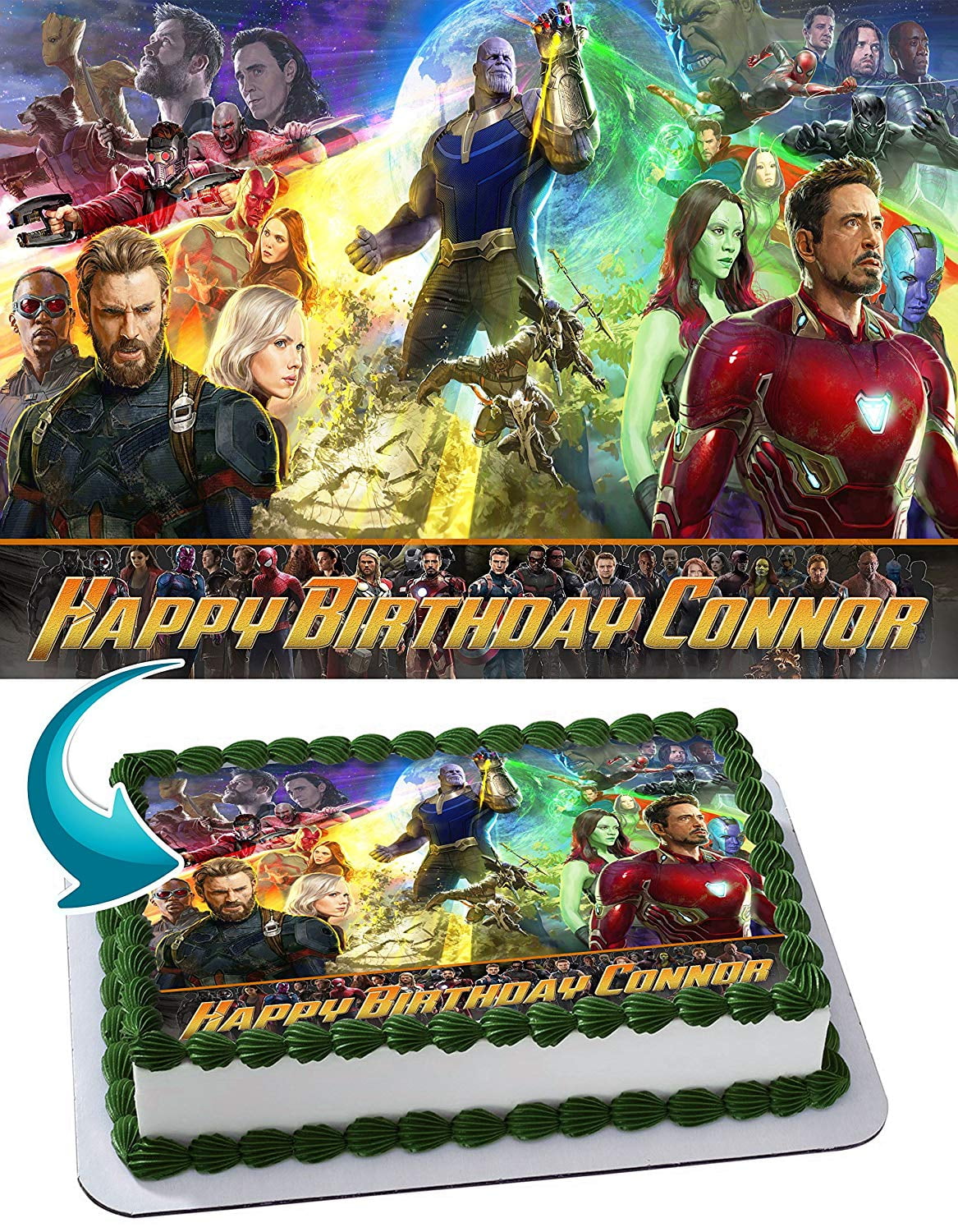 Avengers Personalised with Name and Age PRECUT 7.5 INCH Cake Topper Edible Decoration Icing Sheet