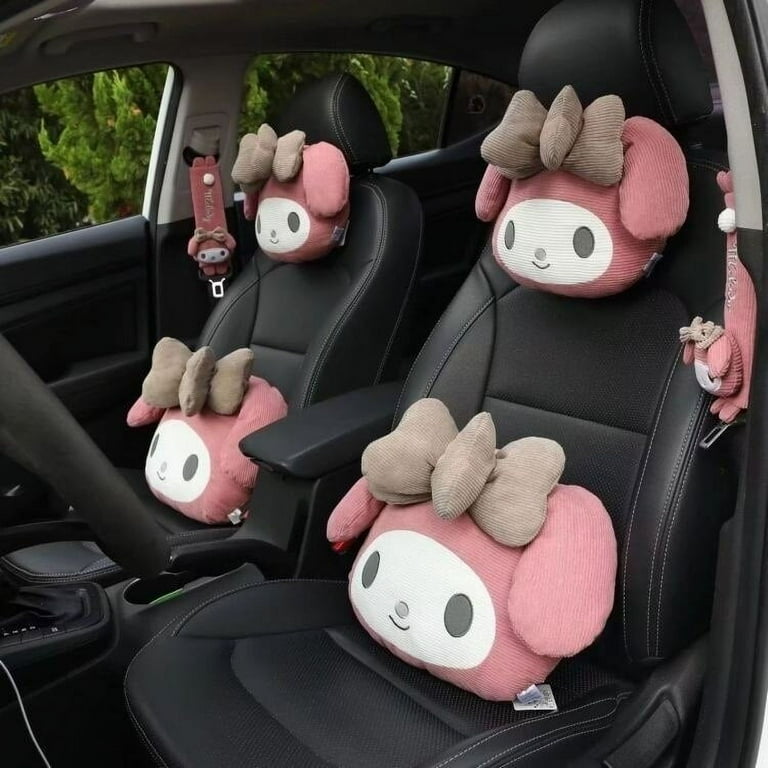 2pcs Heart Pochacco Auto Car Neck Pillow Headrest Seatbelt Cover