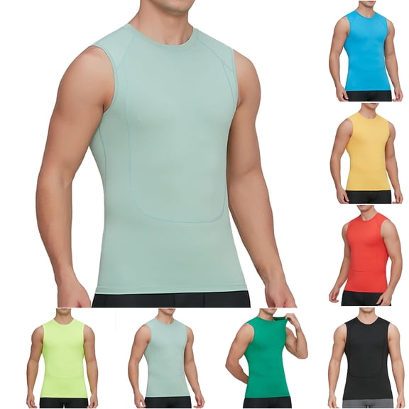 Swuxness Men's Solid Color Sleeveless Slim Tank Fittedness Running High Elastic Dry Base Tank
