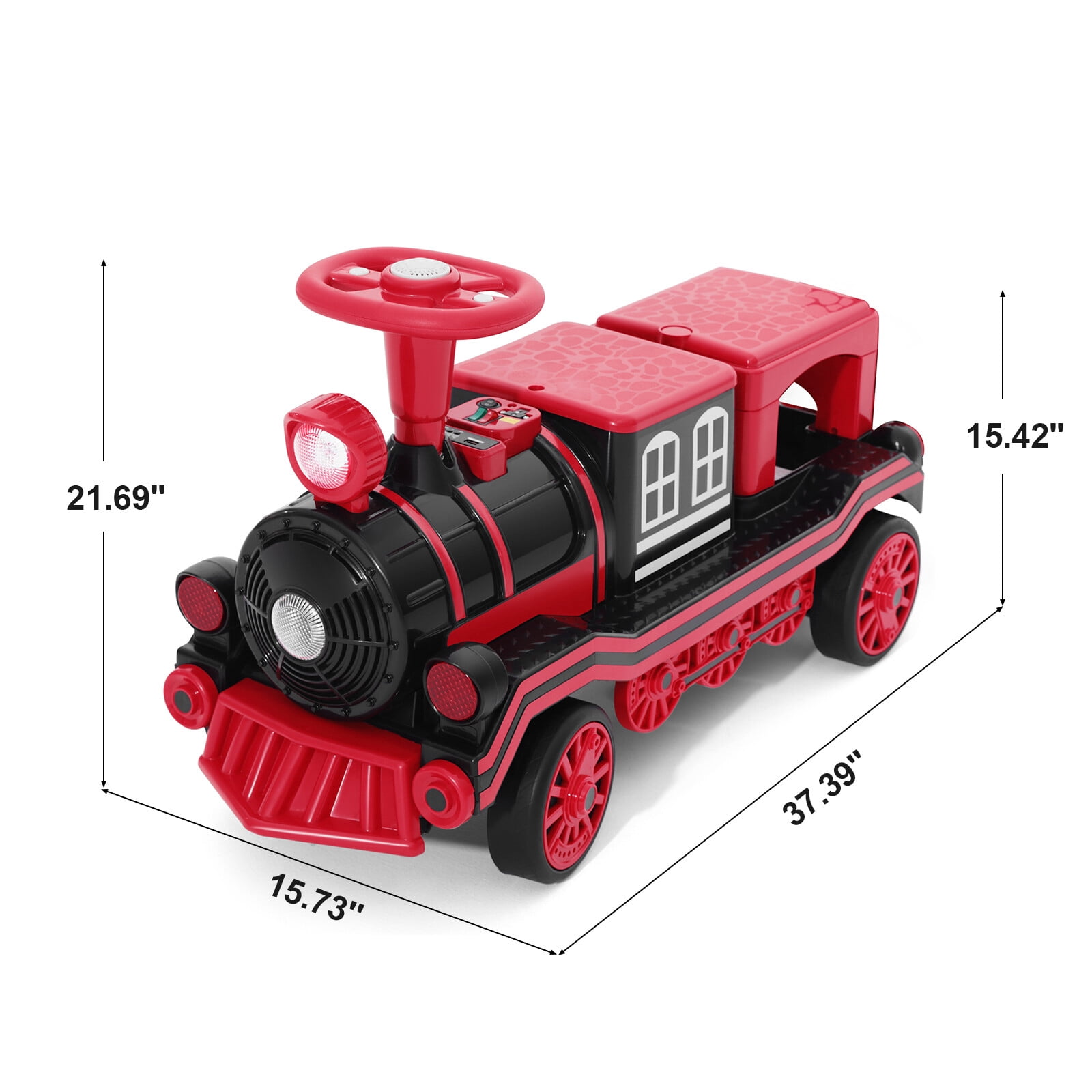 Red 2-Seater 12V Electric Kids Ride On Train Toy Car Boys Girls Gift w/2 Speed,Music,Lights,Honk,Storage,USB,Support to 110LBS