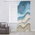 thumbnail image 3 of Blue Beige Ombre Semi Sheer Curtains Drapes for Living Room, Bedroom, French Doors Window 63 Inches Long, Moire Art Geometric Abstract Modern Rod Pocket Chiffon Curtain Drapery Voile Draperies Panel, 3 of 6
