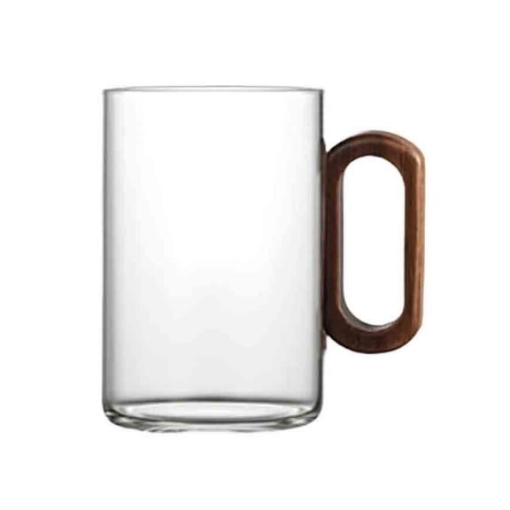 Glass Mug with Walnut Handle, 11.8Oz Clear Borosilicate Glass Coffee Mug Tea Cup for Home Office