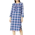 thumbnail image 2 of Womens Flannel Plaid Cotton Nightgown with Front-Button-Long Sleeve, 2 of 5