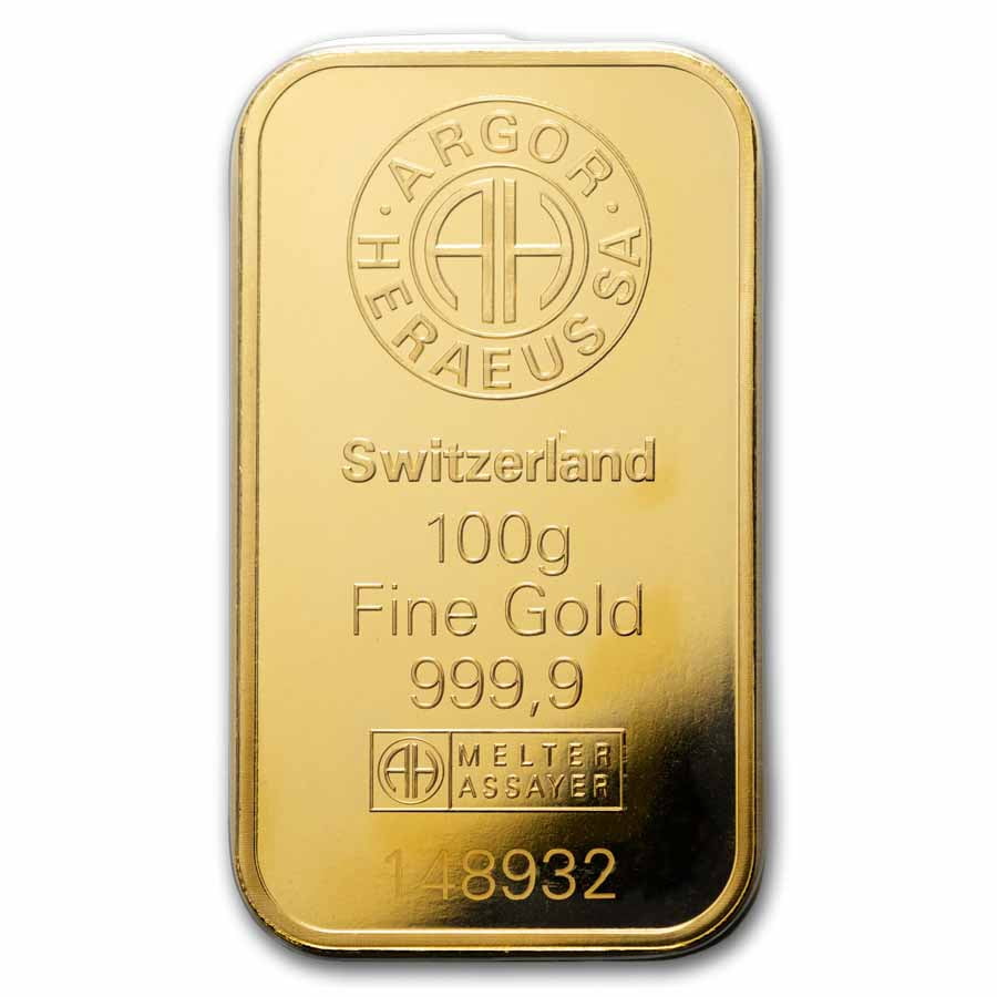 100 gram Gold Bar - Argor-Heraeus KineBar Design (In Assay)