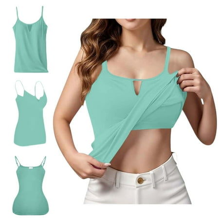 CHCNHAC White Tank Top Women with Built In Bra Adjustable Spaghetti Strap Cami Tank Summer Stretch Yoga Camisoles Casual Comfort Basic Undershirts Green XL