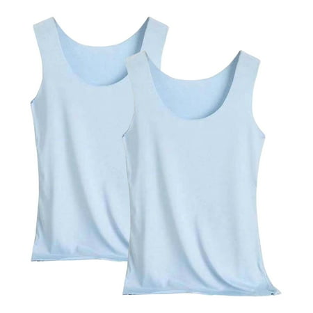 Pxiakgy Hot Sale!! Womens Modal Padded Built-In-Bra Tanks Tops Crew Neck Wireless Bra Camisole Casual Slim-Fit Shirts Tee 2Pc Light Blue 3Xl