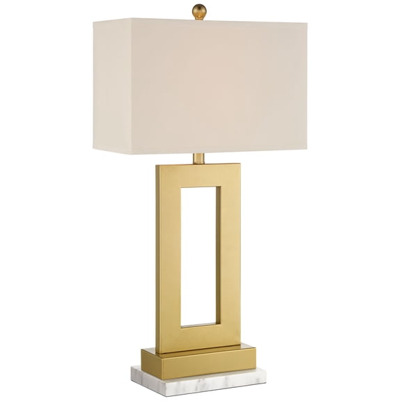 360 Lighting Marshall Modern Table Lamp with White Marble Riser 30" Tall Champagne Gold Oatmeal Shade for Bedroom Living Room Bedside Nightstand House