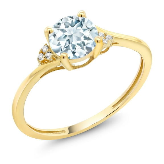 Gem Stone King 10K Yellow Gold Sky Blue Aquamarine and Diamond Accent Engagement Ring for Women (0.80 Cttw, Gemstone Birthstone, Size 9)