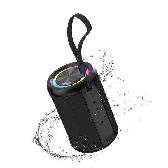 Jierben Waterproof Speaker, 12W Portable Bluetooth Speaker, LED Lights, Portable Outdoor Wireless Speaker for Shower, Beach, Travel, Gift Ideas, Gray