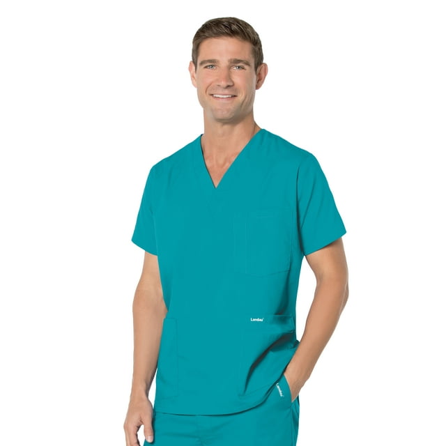 Landau Essentials 5 Pocket Scrub Top for Men's: Classic Relaxed Fit, V-Neck Durable Medical 7489