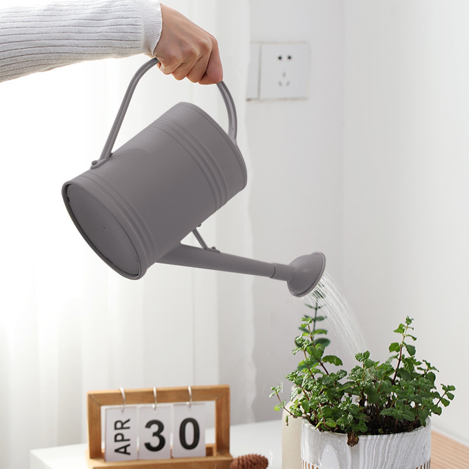 JoyHoop Durable 2L Watering Can with Long Spout, Lightweight Plastic for Indoor Plants and Gardening, Gray