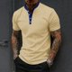 thumbnail image 1 of Ceisia Men's Relaxed Fit Stretch Stand-Up Collar Short Sleeve Shirt - Ribbed Texture with Contrast Trim Beige XXL Gifts, 1 of 6