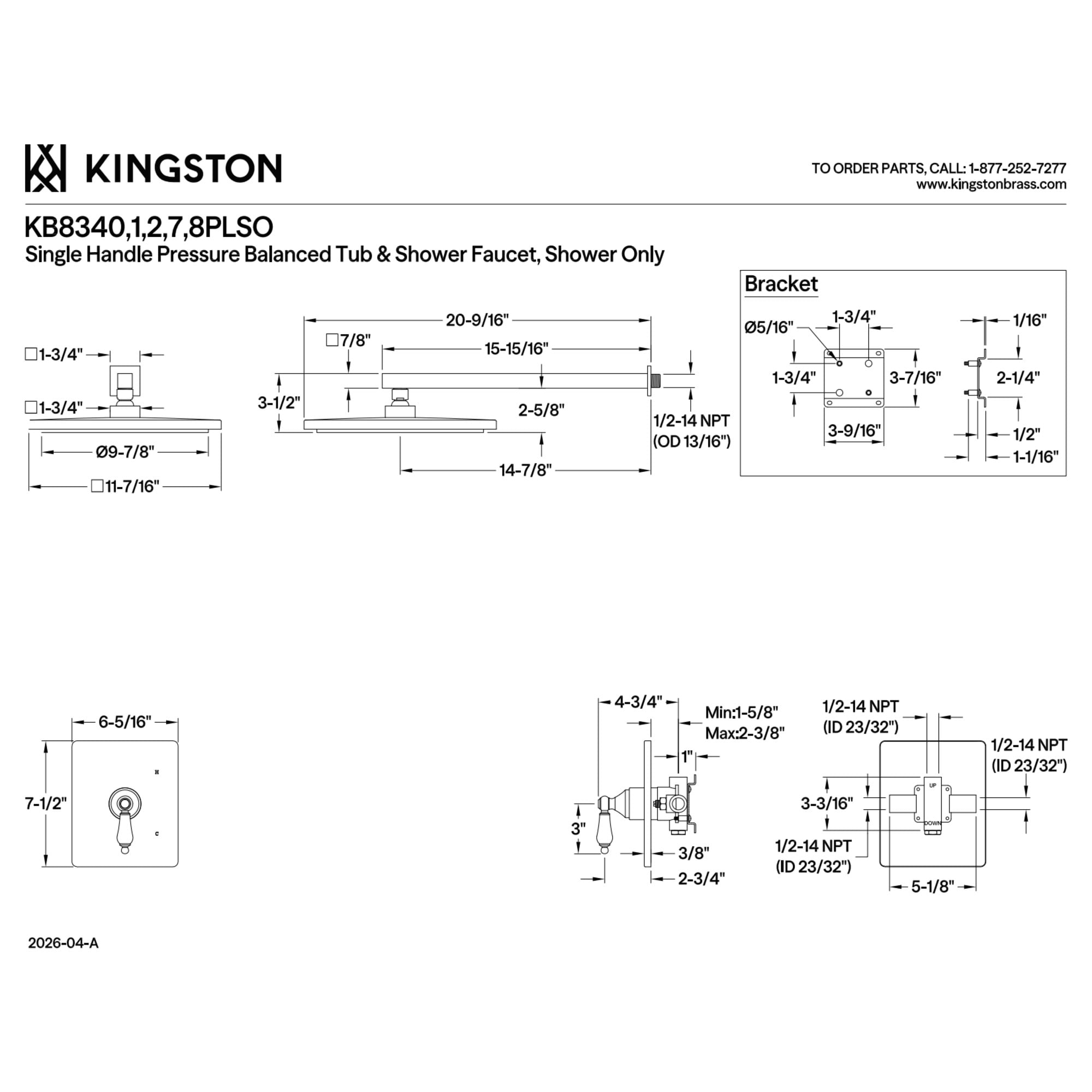 Kingston Brass KB8340PLSO Victorian Single-Handle Pressure Balanced Shower Faucet in Matte Black