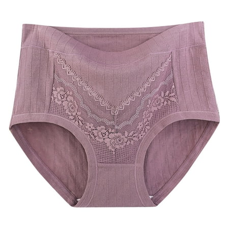 Women Underwear Tummy Women High Waist Leakproof Panties Cotton Lace Underwear Ladies Tummy Underpants Comfy Soft Panty Brief Plus Size Cotton Underwear Briefs Womens Briefs Purple 5XL