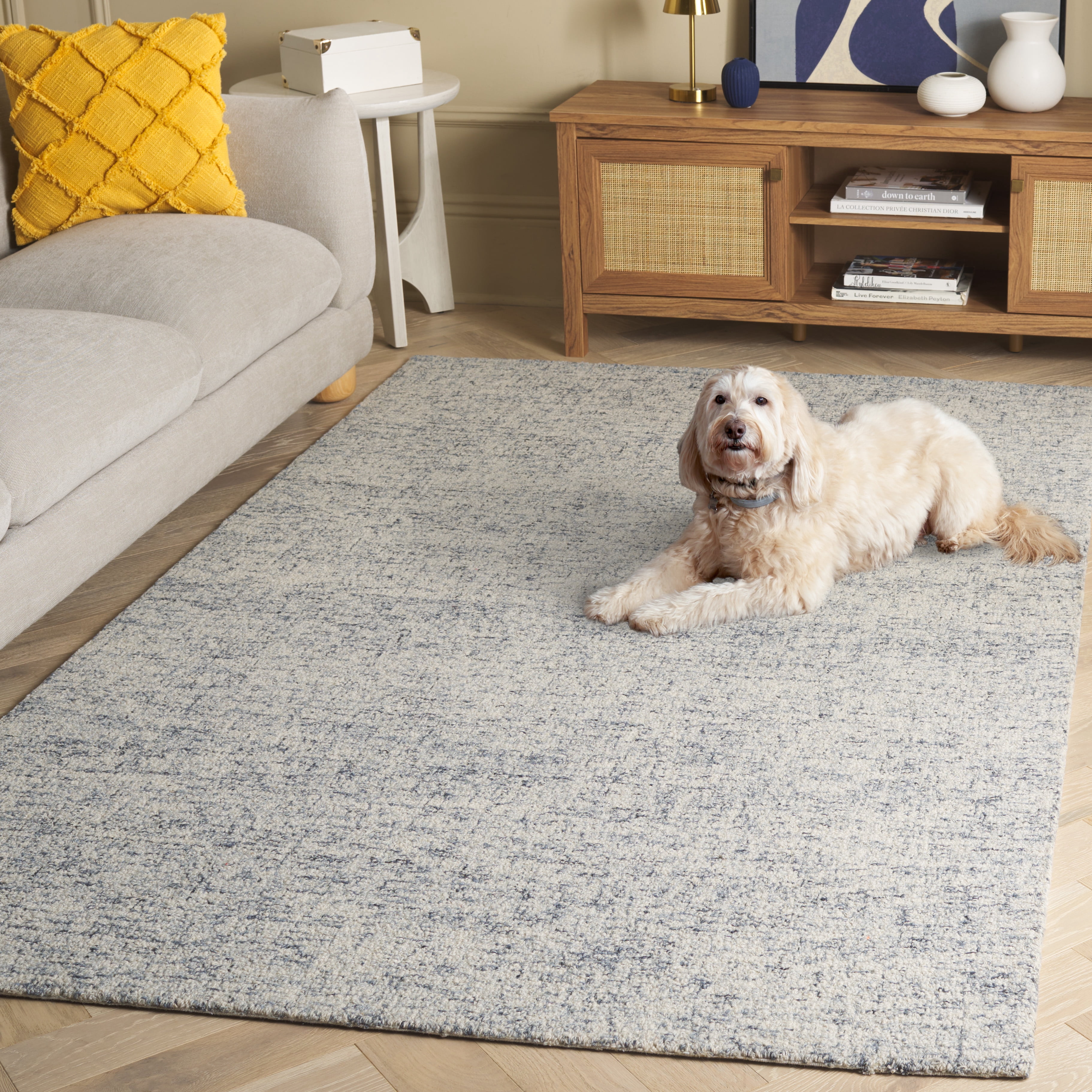 SAFAVIEH Abstract Carina Solid Area Rug, Light Blue/Ivory, 4' x 6'