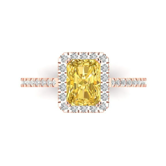 Solitaire with Accents Engagement Ring for Women - 1.86ct Simulated Yellow Diamond in 14K Rose Gold Promise Ring