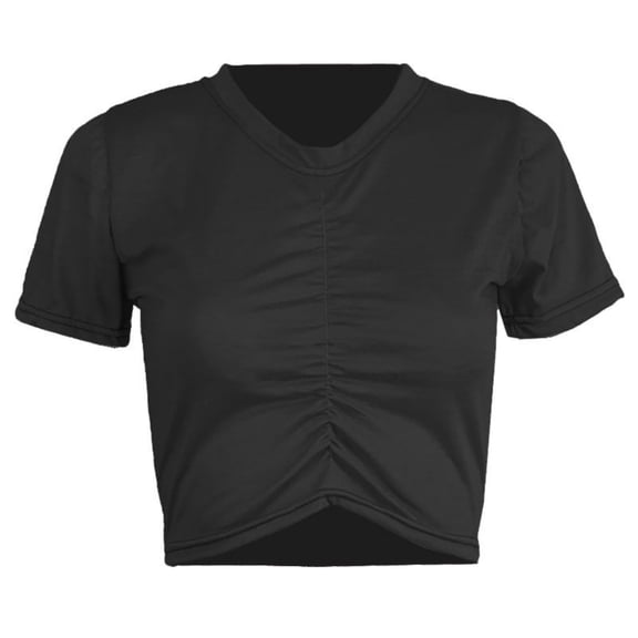 Women's Summer Causal Short Sleeve Blouse Round Neck Crop Tops Trendy Twist Front Tee T-Shirt Cute Petite Y2K Tees