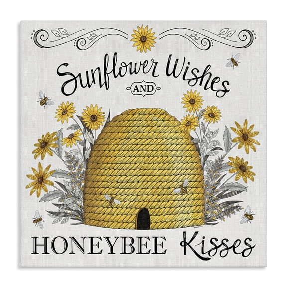 Stupell Industries Sunflower Wishes Honeybee Kisses Plants & Flowers Painting Wrapped Canvas Art Print Wall Art, 17 x 17