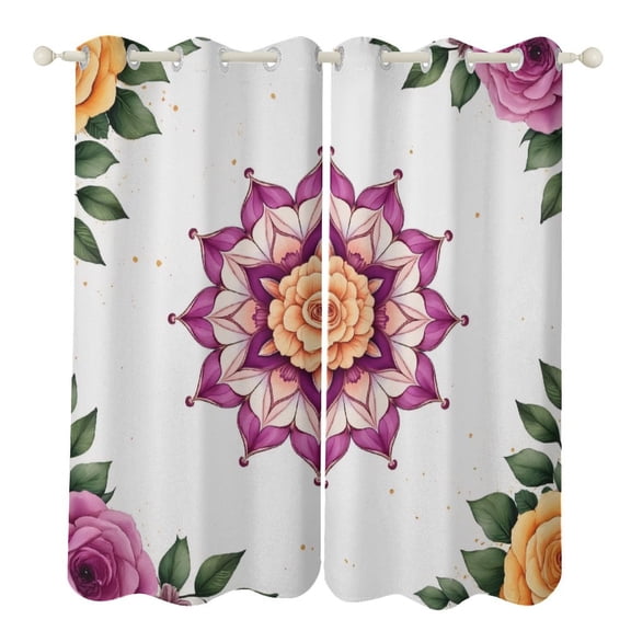 Colorful Floral Mandala Pattern Blackout Window Curtains for Bedroom Living Room Kicthen High Shading 2 Panels
