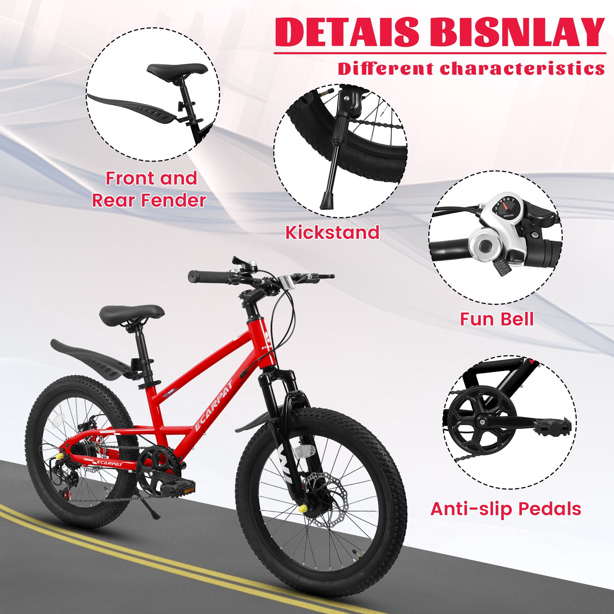 20" Mountain Bike, 7-Speed with Durable Steel Frame & Front Suspension - Red