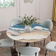 Abstract Wave Round Fitted Tablecloth Texture Blue Beige Gradient Brach ...