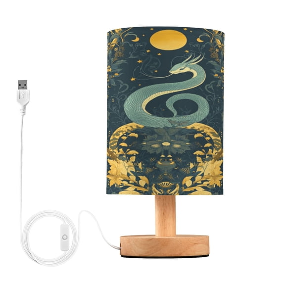 Yayeee Table Lamp for Bedroom Nightstand LED Portable Bedside Warm Light, Green Celestial Serpent