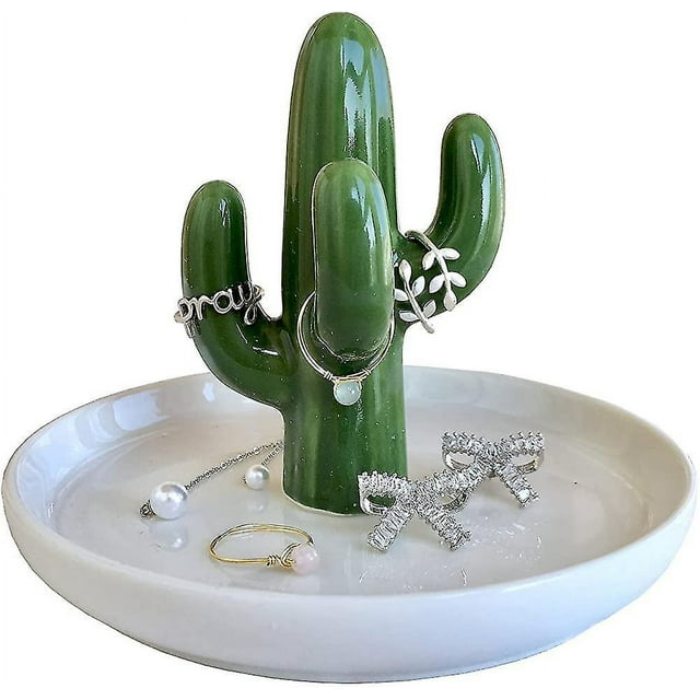 Soporte para Anillos de Cerámica LIUYMXG Cactus Plato para Joyas 5,1 pulgadas