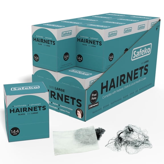 Hair Nets 144 PCS, Individually Wrapped, Lightweight Nylon Hairnets, Latex-Free | Black, Large (24")