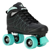 Lenexa Hoopla Roller Skates for Girls, Boys, and Young Adults - Unisex Quad Roller Skates for Kids, Youth, and Beginners - Black, Teal (Size 4)