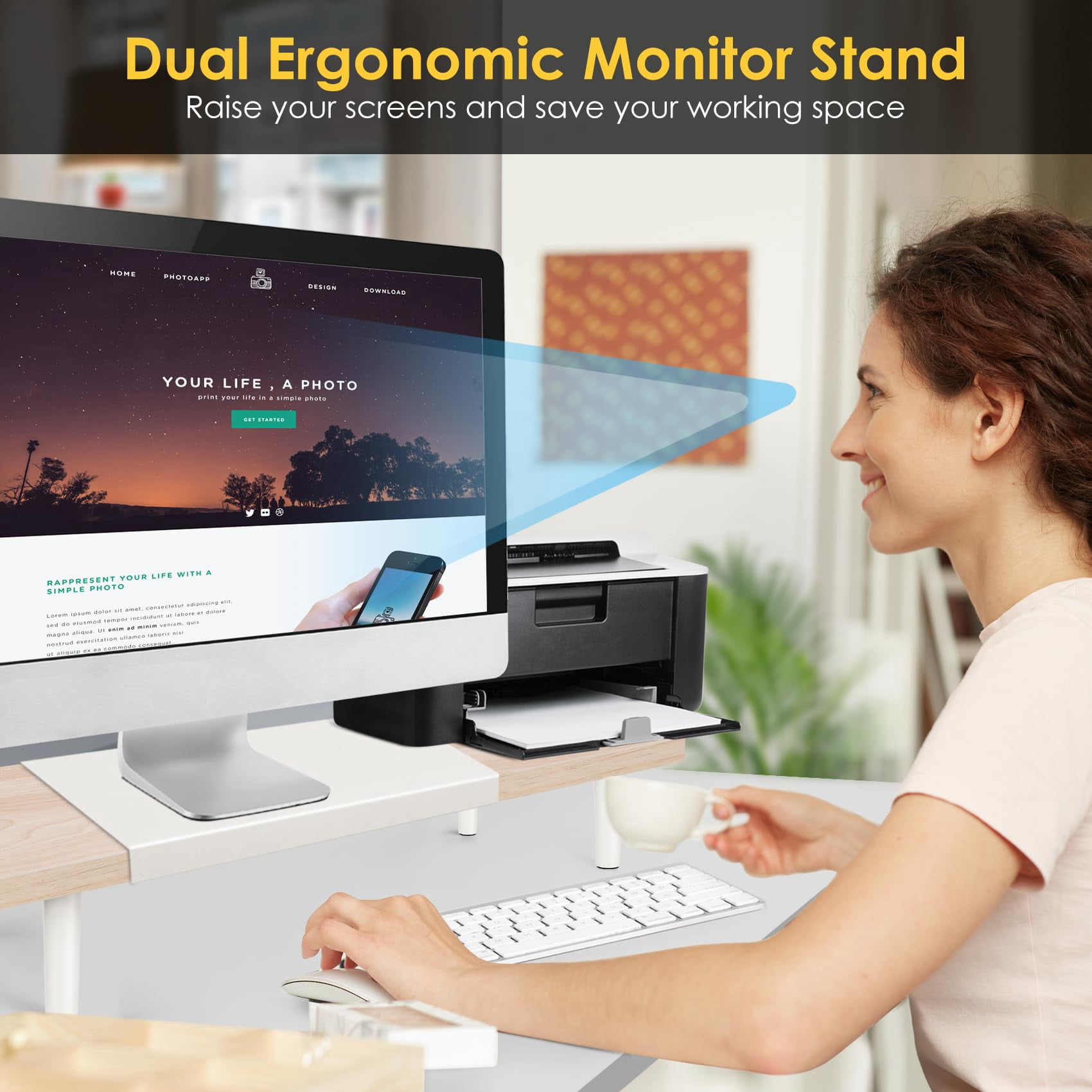 Dual-monitor-stand-riser-for-desk Adjustable Length 32-40 Inch Large Desktop Computer Monitor Riser For 2 Screens Desk Shelf Organizer Stand Computer/laptop/pc/printer/tv Black