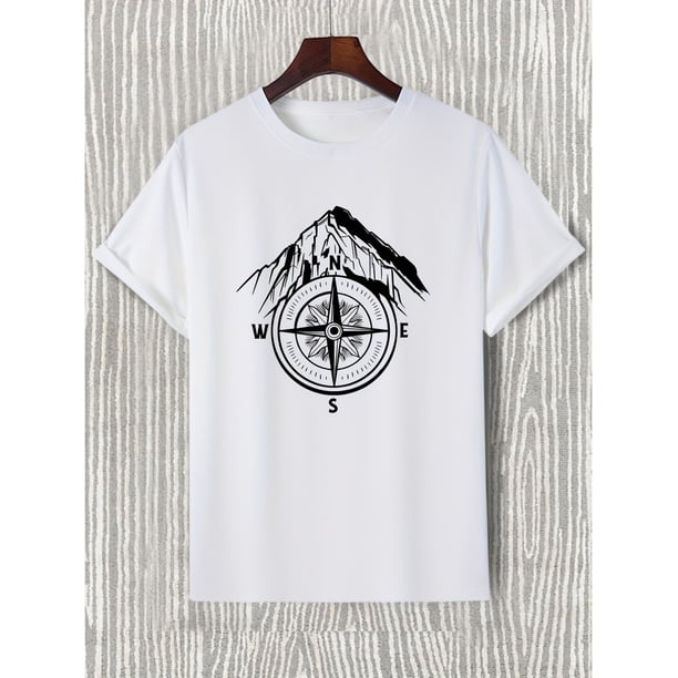 Camiseta informal con gráfico "Compass" ligeramente elástica para hombre, ropa masculina de verano, camisetas informales