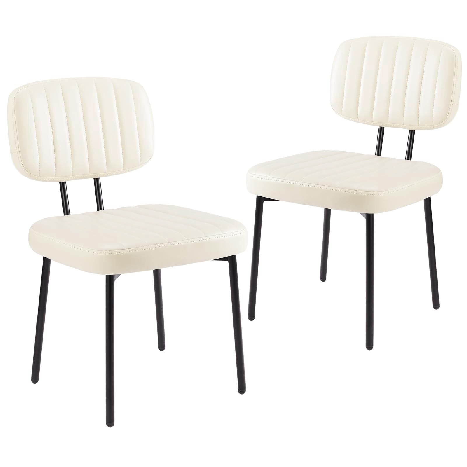 Kelno Upholstered Dining Chair Set of 2 Waterproof Faux Leather Kitchen Chairs with Ergonomic Back Support, Beige