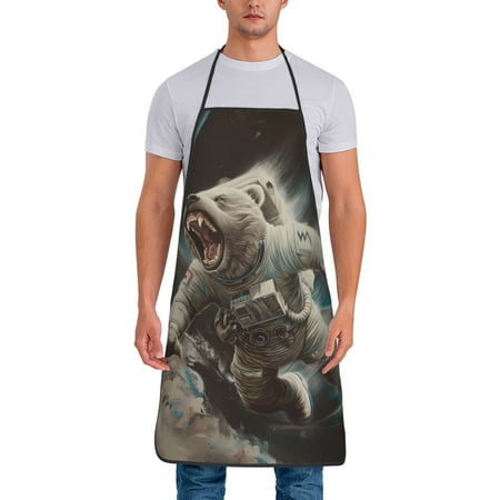 

Matuu Astronaut Polar Bear Roar for Cooking Apron for Men and Women Adjustable Strap and Waist Ties for Baking Cooking Gardening