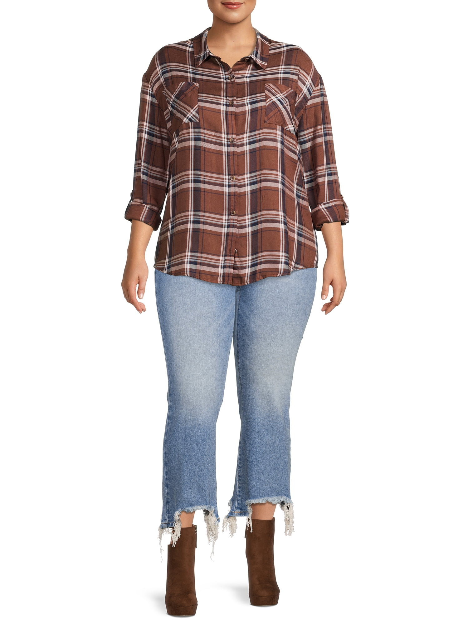 No Boundaries Juniors' Button-Front Plaid Shirt