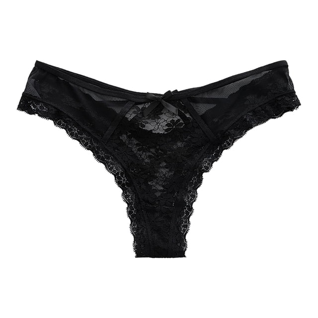 Gibobby Panty Microfibra con Encaje Sexy encaje cintura bragas algodón mujer ropa interior Tanga (Negro, M)