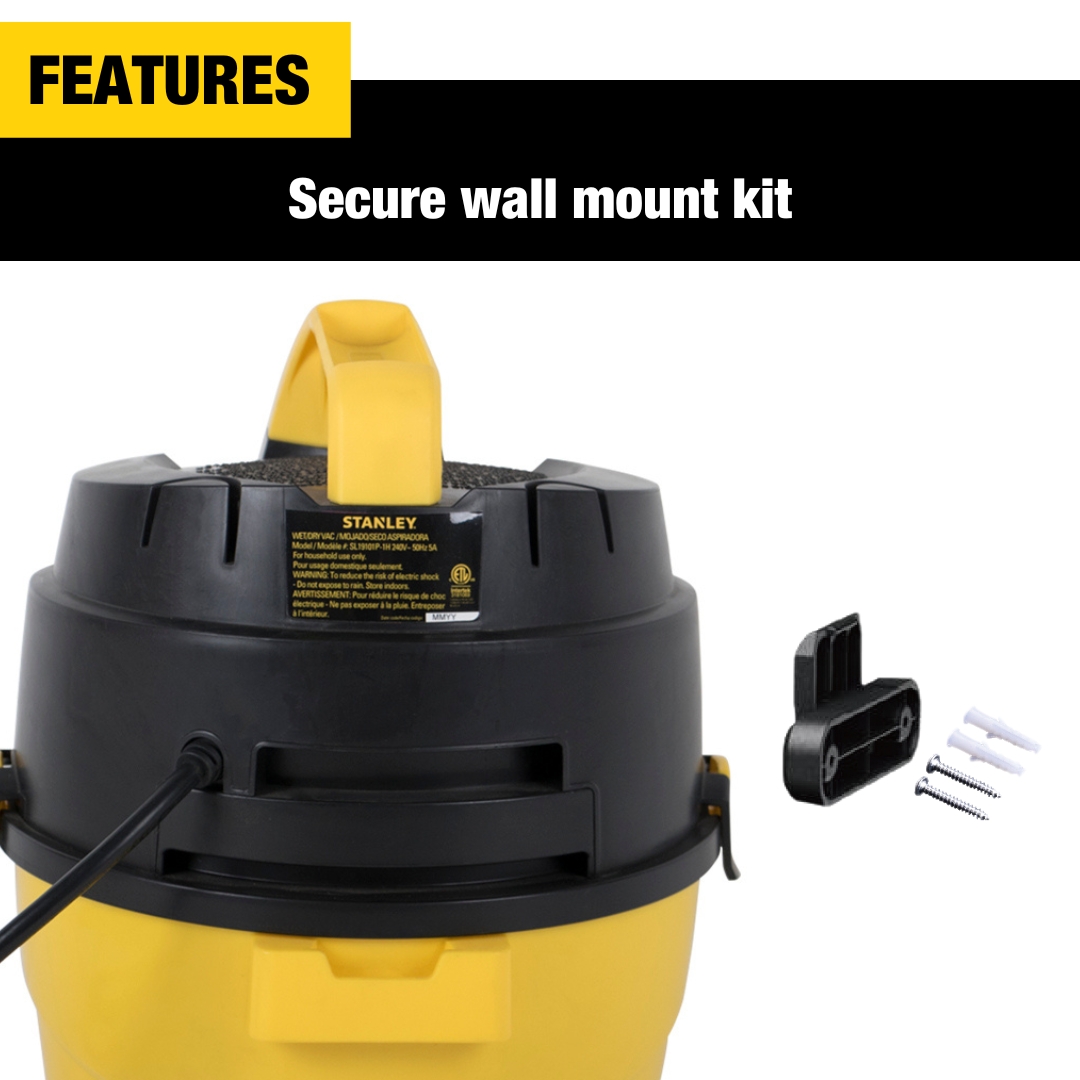 Stanley, 8100101A, 1.5 Peak HP 1 Gallon Portable Poly Wet Dry Vac with Wall-Mount Bracket - image 5 of 8