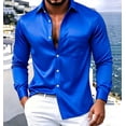 thumbnail image 4 of TKKCS Mens Glossy Satin Dress Shirts- Business Casual Button Down Long Sleeve Lightweight Lapel Wedding Shirts with Chest Pocket Blue Size 2XL, 4 of 6