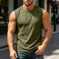 thumbnail image 2 of Men's Sleeveless Tank Top Cotton Blend Casual T-Shirt Muscle Fit Crewneck Solid Summer Shirt Button Pocket Quick Dry Breathable Gym Workout Beach Daily Streetwear | Zenithor,Army Green L, 2 of 9