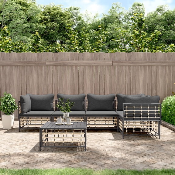 vidaXL 6 Piece Patio Lounge Set with Cushions Anthracite Poly Rattan