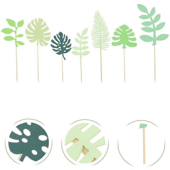 PBPBOX Tropical Palm Leaf Cupcake Toppers Multicolor Plastic Wood for Decor 35Pcs