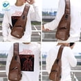thumbnail image 6 of Deago PU Leather Sling Bag for Men & Women - Chest Shoulder Bag Unbalance Crossbody Backpack Water Resistant Daypack for Gym Travel Hiking (13.8" * 6.7" * 2.5", Dark Brown), 6 of 8