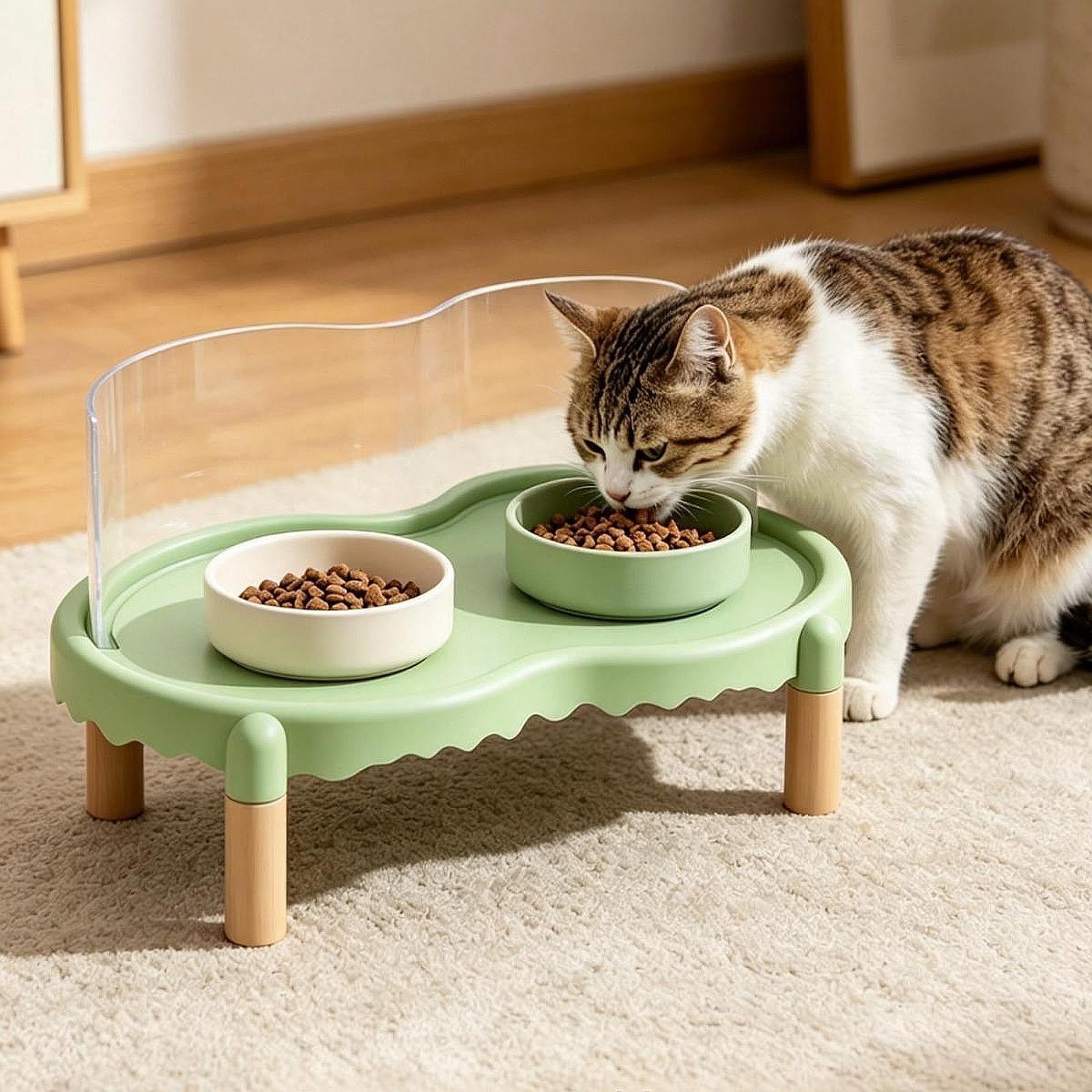 Bvdfgk Cat Bowl Stand with Fence Automatic Feeder Stand for Cat Dog Water Dispenser Green