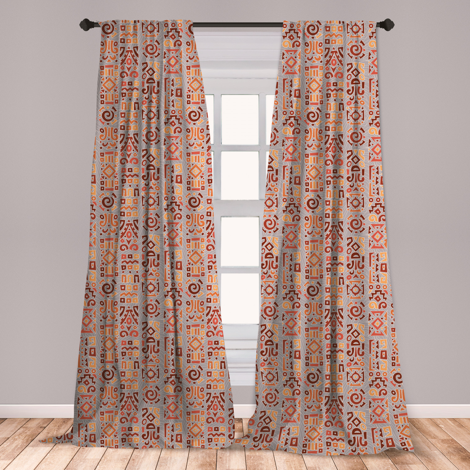 Tribal Curtains 2 Panels Set Geometrical Terra Pattern With