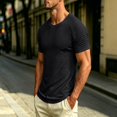 thumbnail image 6 of IhhxPro Men's Cotton Linen Short Sleeve Tee Ribbed Shoulder T-Shirt Breathable Slim Fit Crewneck M-3XL, 6 of 8