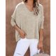 thumbnail image 3 of Mujer Cuello En V Top Manga Larga Color Puro Transpirable Simple Casual Otoño Invierno Jersey Blusas Camisas para Oficina En Casa Caqui XXL, 3 of 7