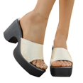 thumbnail image 4 of Wensltd Block Heel Sandals for Women Wide Width Fashion Open Toe Slide Shoes with Comfortable Chunky Heel Sandals Beige, 4 of 9